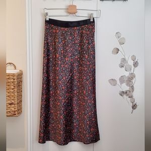 Victoria's Secret silk Satin silky Knit riot floral skirt Small New black red